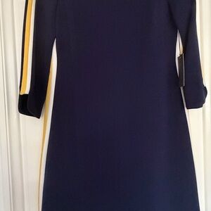 Vince Camuto Navy Dress with Yellow Striped Sleeves